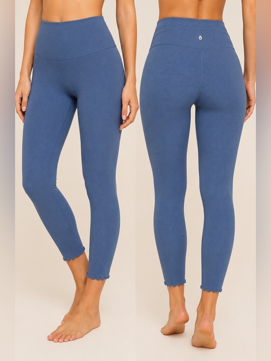 Spiritual Gangster Pants - Spiritual Gangster Love Sculpt Crop Lettuce Edge Rib Leggings Blue M/L